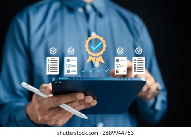 Quality validation, document approval, compliance checklist, and audit verification for business management and certification, efficiency, standards, and professional workflow.