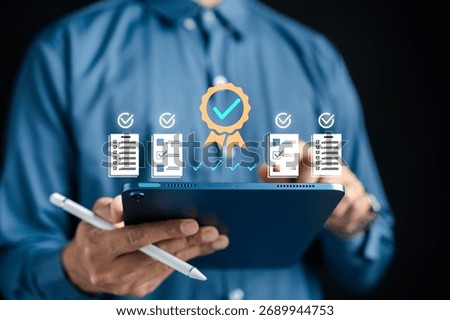Quality validation, document approval, compliance checklist, and audit verification for business management and certification, efficiency, standards, and professional workflow.