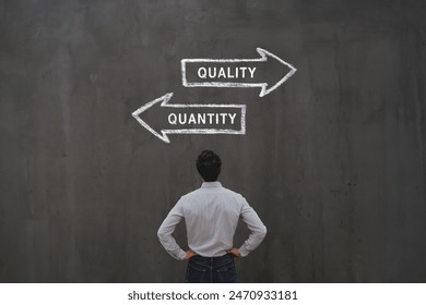 Quality vs quantity concept, performance and efficiency, business strategy choice