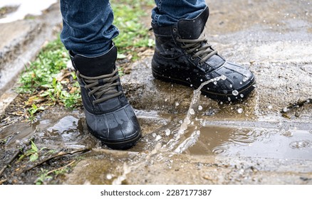 Quality waterproof boots for bad weather, close-up. - Powered by Shutterstock