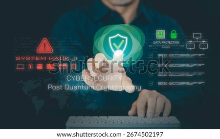 Quantum AI and Agentic Cyber Security concept with post-quantum cryptography, cloud computing, scam alert, data protection, secure login, digital security systems, privacy controls, secure platforms