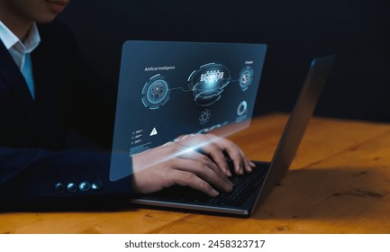 Quantum Computing and AI Technology, Businessman to Optimize Efficiency and Strategic Thinking for Future Computer Performance.