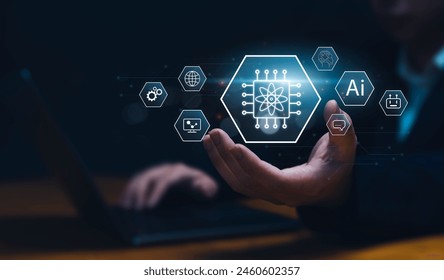 Quantum Computing and AI Technology, Businessman to Optimize Efficiency and Strategic Thinking for Future Computer Performance.