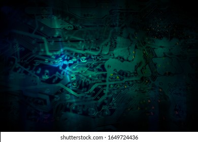 Quantum computing concept. Abstract glowing electronic circuit. 3D rendered illustration.