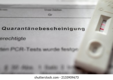 Quarantine Certificate With Positive Antigen Rapid Test With The Word Quarantine Certificate In German Language