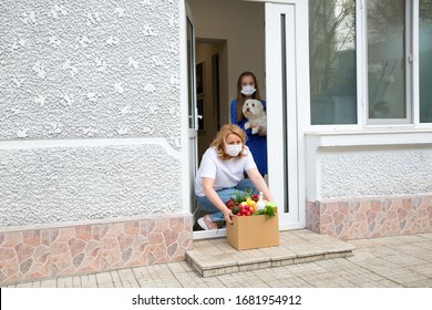 Quarantine or self isolated family receiving food to door - Shutterstock ID 1681954912