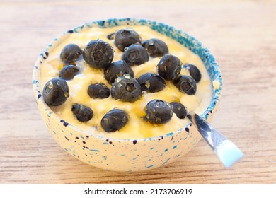 Quark Cheese With Blueberry And Honey In A Bowl