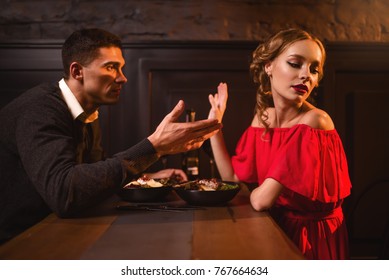 Quarrel Of Couple In Restaurant, Bad Relationship