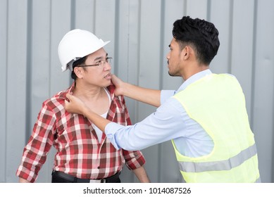 Quarreling Between Angry Engineer And Construction Worker