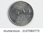 A quarter dollar (25 cents) coin with the image of Indiana (the Hoosier State), USA.