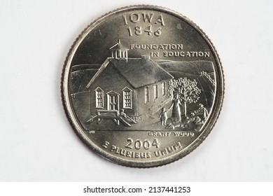 A Quarter Dollar (25 Cents) Coin With The Image Of Iowa (the Hawkeye State), USA.