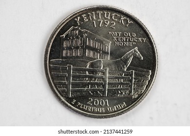 A Quarter Dollar (25 Cents) Coin With The Image Of Kentucky (the Bluegrass State), USA.