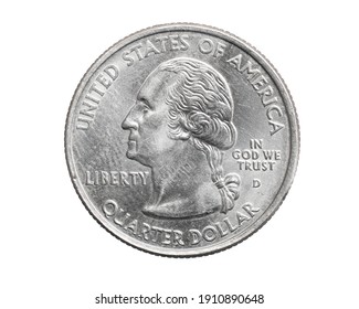 A Quarter Dollar Coin On A White Isolated Background