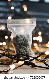 Quarter Marijuana In Plastic Bag. Christmas Weed Edition.