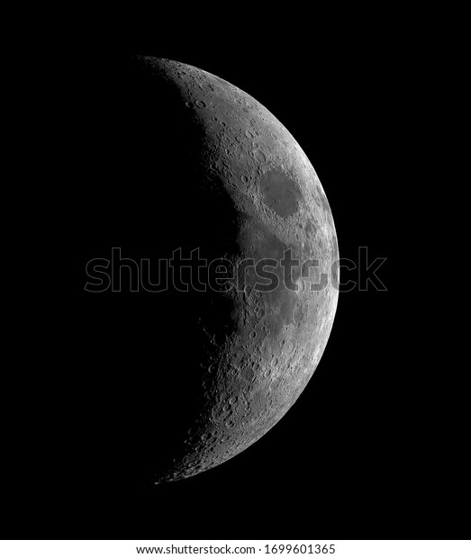 A quarter of a moon. High resolution\
sharp image on a black background by\
night