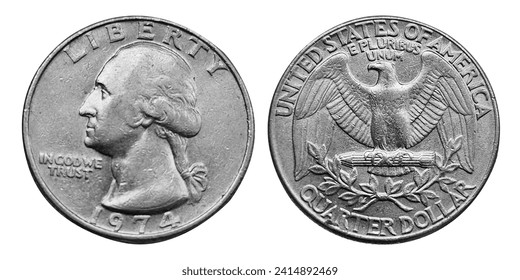 The quarter, short for quarter dollar, is a United States coin worth 25 cents, one-quarter of a dollar. The coin sports the profile of George Washington on its obverse. 1974