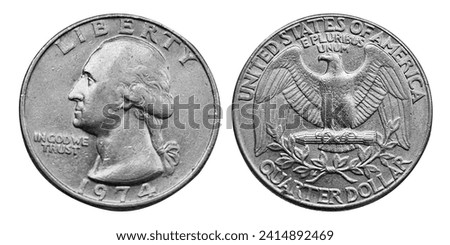 The quarter, short for quarter dollar, is a United States coin worth 25 cents, one-quarter of a dollar. The coin sports the profile of George Washington on its obverse. 1974
