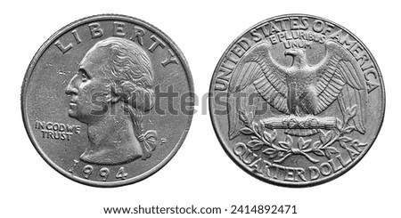 The quarter, short for quarter dollar, is a United States coin worth 25 cents, one-quarter of a dollar. The coin sports the profile of George Washington on its obverse. 1994