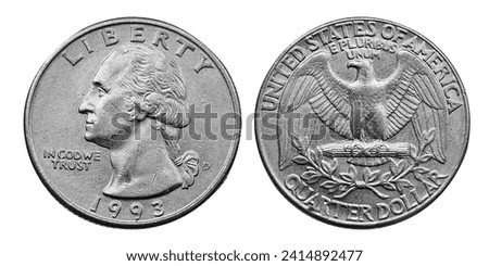 The quarter, short for quarter dollar, is a United States coin worth 25 cents, one-quarter of a dollar. The coin sports the profile of George Washington on its obverse. 1993