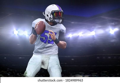 Quarterback  getting ready to throw a ball during a game at night