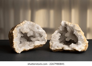 Quartz geodes on a table