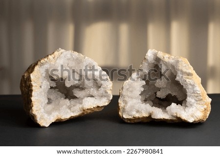 Quartz geodes on a table