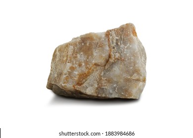 Quartzite rock stone isolated on white background. Quartzite is a nonfoliated metamorphic rock composed almost entirely of quartz.