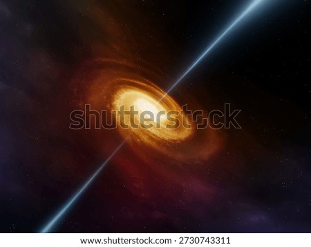 Quasar with an active core that absorbs matter. Galaxy with energetic jets in space. Singularity in a star system.