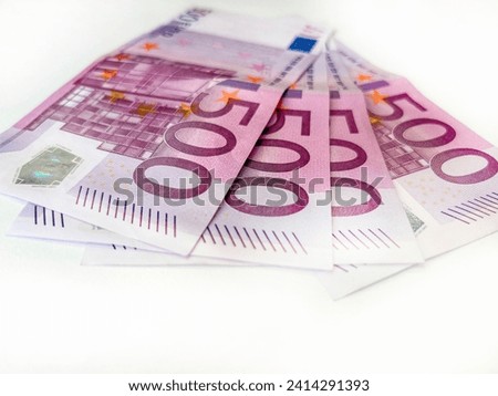 Quatre billets de 500 euros. Isolated on white background Imagine de stoc © 