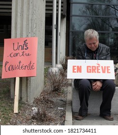 Quebec, Canada - 01/05/2015: Strike Of Cegep De Limoilou Teachers Against Austerity