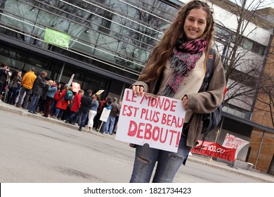 Quebec, Canada - 01/05/2015: Strike Of Cegep De Limoilou Teachers Against Austerity