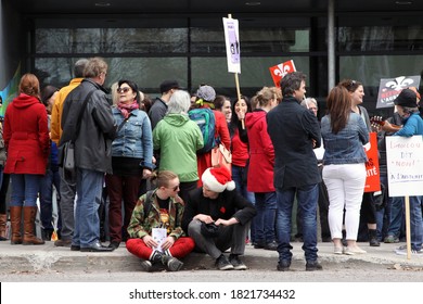 Quebec, Canada - 01/05/2015: Strike Of Cegep De Limoilou Teachers Against Austerity