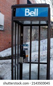 Quebec, Canada - 04-06-2022: a Bell brand telephone booth