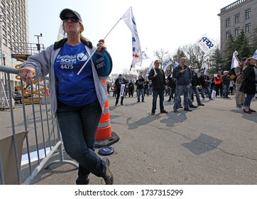 
Quebec, Canada - 05/12/2016: Manifestation Of CUPE, Canadian Union Of Public Employees And The FTQ, Quebec Federation Of Workers In Quebec