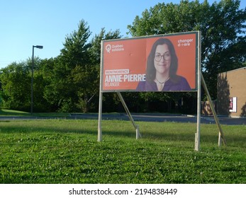 Quebec, Canada - 08-27-2022: Parti Quebec Solidaire Election Sign With Anne-Pierre Bélanger In Montmorency