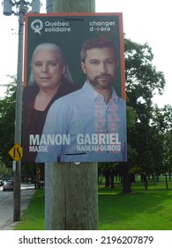 Quebec, Canada - 08-29-2022: Parti Quebec Solidaire Election Sign With Manon Masse And Gabriel Nadeau-Dubois