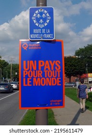 Quebec, Canada - 08-29-2022: Quebec Solidaire Political Party Election Sign