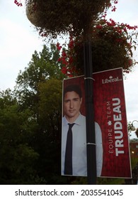 Quebec, Canada - 09-02-2021: Election Panel Of Justin Trudeau, Leader Of The Liberal Party Of Canada For The Federal Elections Of 2021