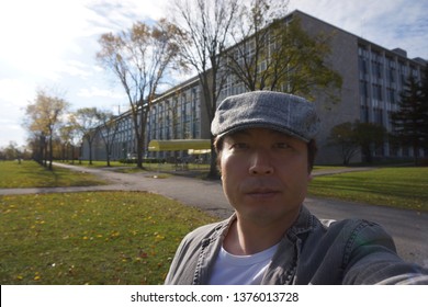 Quebec, Canada, 10 22 2017 : A Man Standing At Laval University In Quebec City