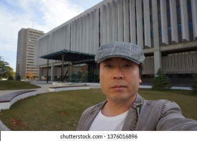 Quebec, Canada, 10 22 2017 : A Man Standing At Laval University In Quebec City