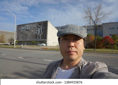 Quebec, Canada, 10 22 2017 : A Man Standing At Laval University In Quebec City