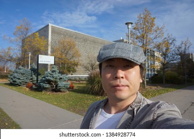 Quebec, Canada, 10 22 2017 : A Man Standing At Laval University In Quebec City