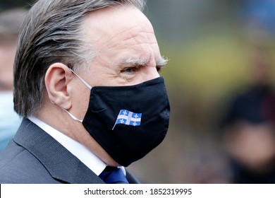 Quebec, Canada - 11/11/2020: Remembrance Day Ceremony In Quebec With Francois Legault, Premier Of Quebec