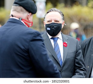 Quebec, Canada - 11/11/2020: Remembrance Day Ceremony In Quebec With Francois Legault, Premier Of Quebec