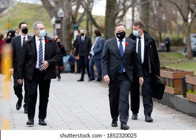 Quebec, Canada - 11/11/2020: Remembrance Day Ceremony In Quebec With Francois Legault, Premier Of Quebec