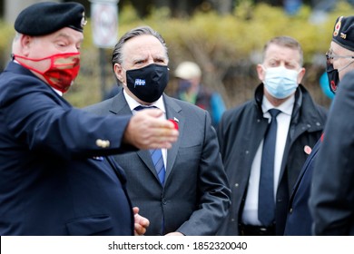 Quebec, Canada - 11/11/2020: Remembrance Day Ceremony In Quebec With Francois Legault, Premier Of Quebec