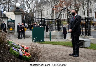 Quebec, Canada - 11/11/2020: Remembrance Day Ceremony In Quebec With Francois Legault, Premier Of Quebec