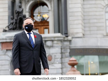 Quebec, Canada - 11/11/2020: Remembrance Day Ceremony In Quebec With Francois Legault, Premier Of Quebec