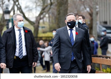 Quebec, Canada - 11/11/2020: Remembrance Day Ceremony In Quebec With Francois Legault, Premier Of Quebec