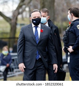 Quebec, Canada - 11/11/2020: Remembrance Day Ceremony In Quebec With Francois Legault, Premier Of Quebec